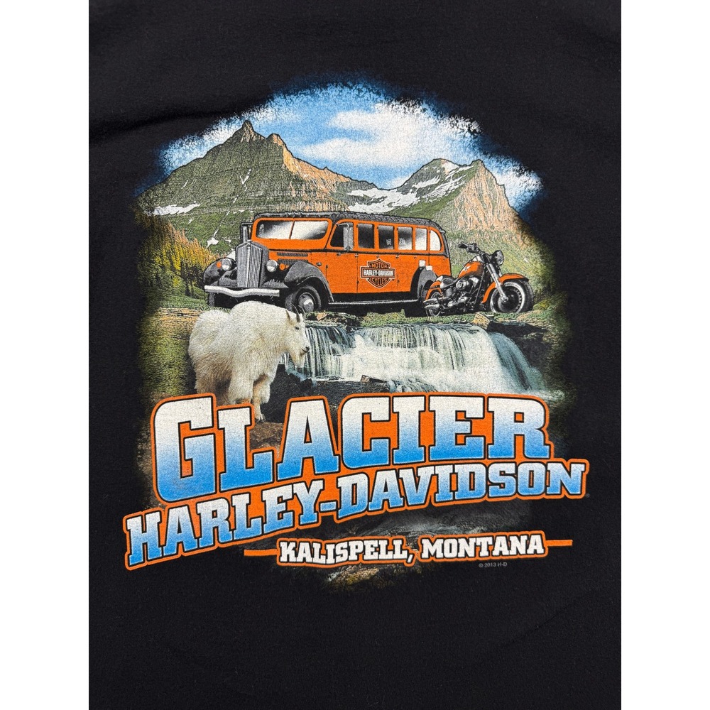 Harley-Davidson Glacier Kalispell Montana Graphic T-Shirt Mens XL Black Goat Bus - Picture 7 of 9